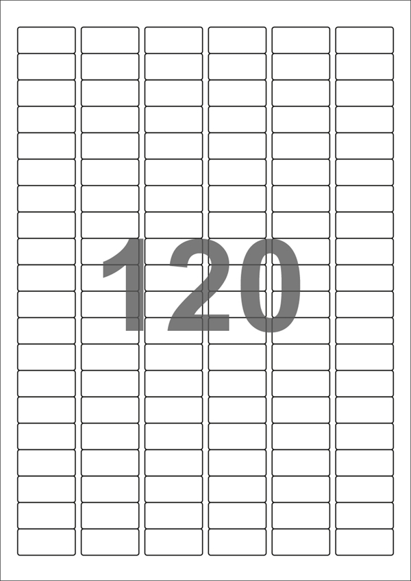 A4-etiketter, 120 stansade etiketter/ark, 30,0 x 14,0 mm, vit blank/glossy, 100 ark